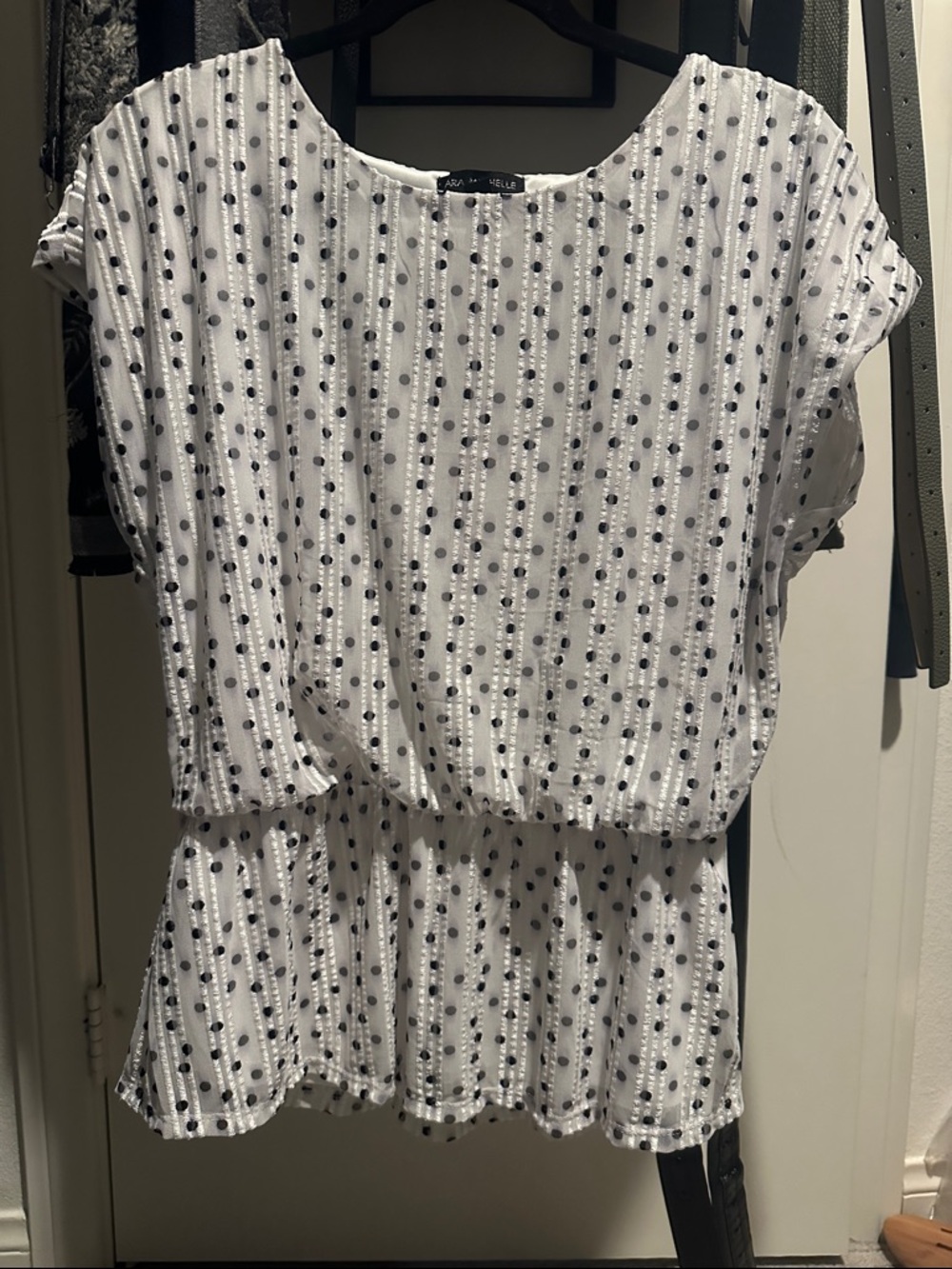 White and Black Dot Peplum Women's Top -